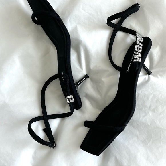 ALEXANDER WANG Crystal Embellished Sexy Open Square Toe Sandals Heels Black/ 6.5 - Picture 8 of 8